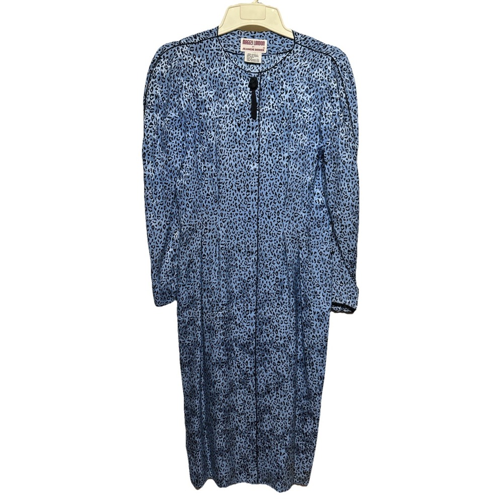 VTG Maggy London By Jeannene Booher Silk Blue Animal Print Dress w/Belt Sz 4 EUC